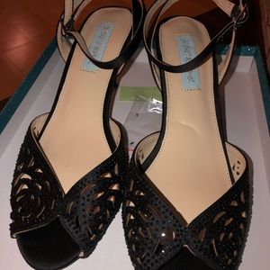Betsey Johnson Black Satin Peep Toed Shoes